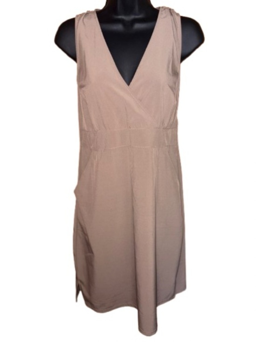 lola by AFG Sleeveless V-Neck Midi Dress in Taupe with pockets size M
